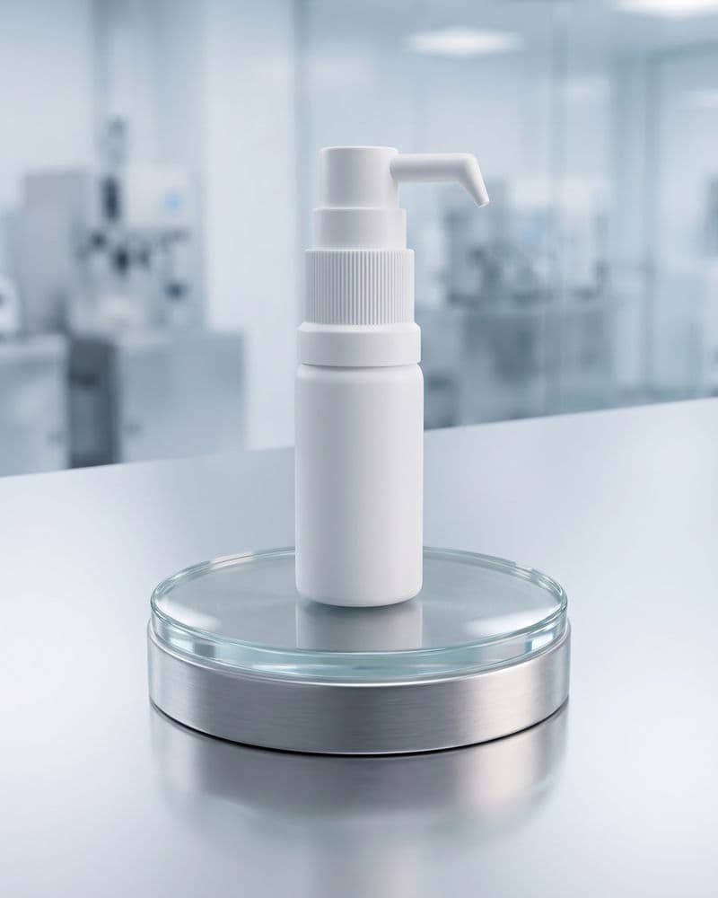 A white pump-spray bottle of sublingual allergen extract