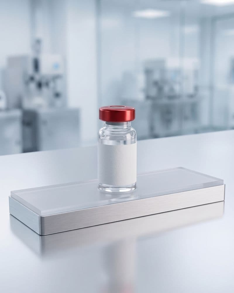 A single venom immunotherapy vial with a red cap
